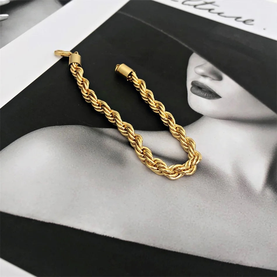 Twisted  Rope Chian Bracelet for Woman Hip Hop Punk 4MM Gold Color Stainless Steel Gold Color Necklace Fashion Jewelry