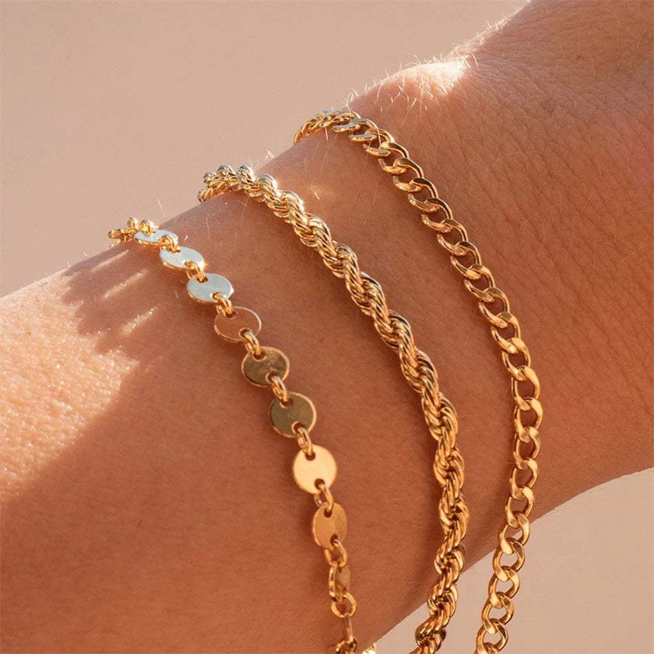 Twisted  Rope Chian Bracelet for Woman Hip Hop Punk 4MM Gold Color Stainless Steel Gold Color Necklace Fashion Jewelry