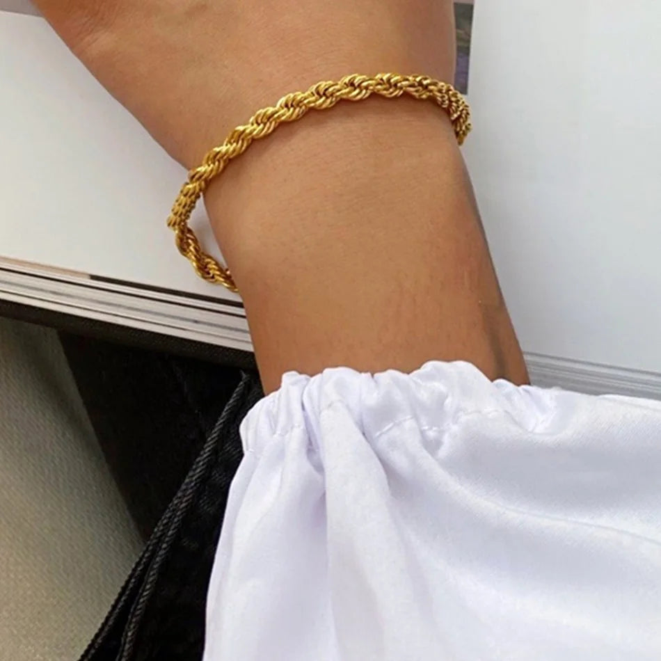 Twisted  Rope Chian Bracelet for Woman Hip Hop Punk 4MM Gold Color Stainless Steel Gold Color Necklace Fashion Jewelry