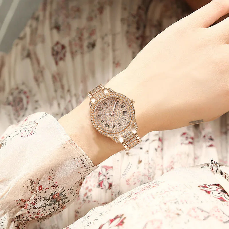 Hot Fashion Women Luxury Diamond Watches Bracelet LadiesWatch Rose Gold Womens Wristwatch Shiny Crystal