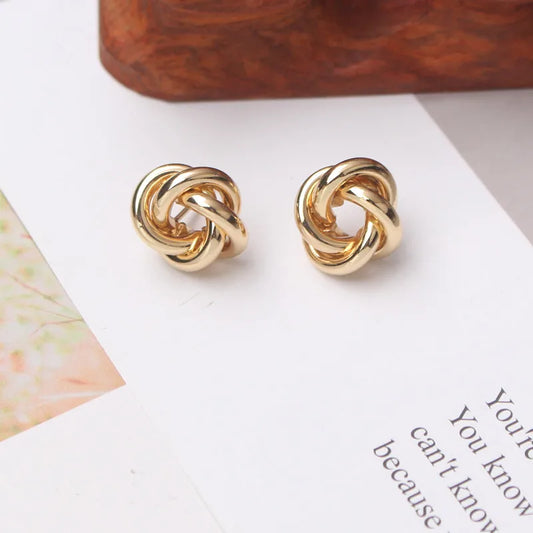 Tiny Metal Stud Earrings for Women Gold Color Twist Round Earrings Small Unusual Earrings  Fashion Jewelry