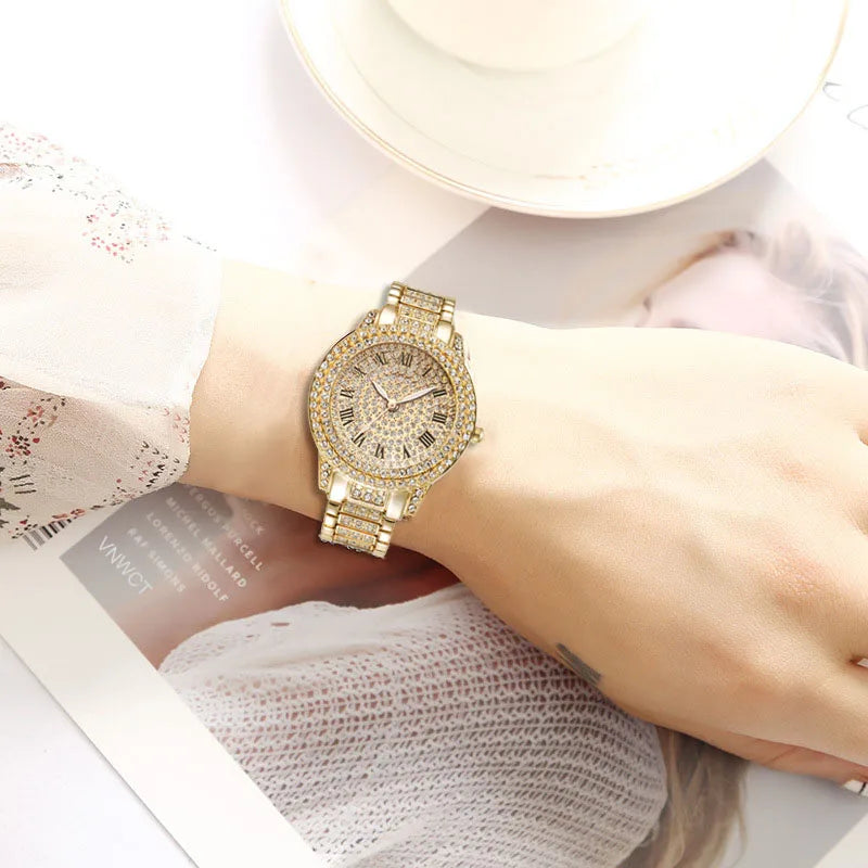 Hot Fashion Women Luxury Diamond Watches Bracelet LadiesWatch Rose Gold Womens Wristwatch Shiny Crystal