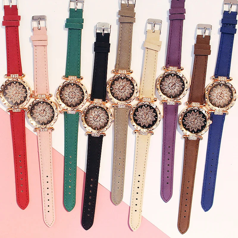 Fashion European popular style Women Watch + Bracelet Luxury Brand  Watches  Casual Leather Wristwatch