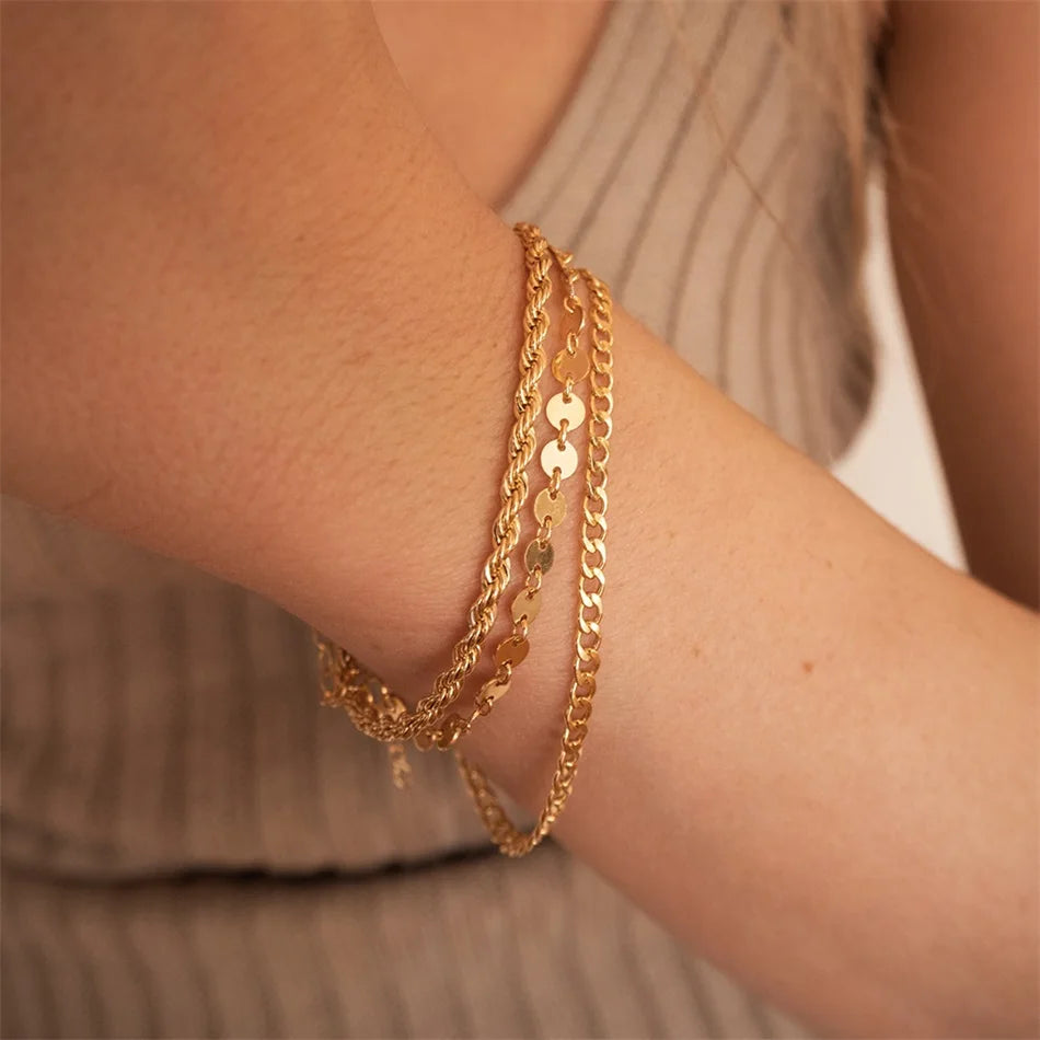 Twisted  Rope Chian Bracelet for Woman Hip Hop Punk 4MM Gold Color Stainless Steel Gold Color Necklace Fashion Jewelry