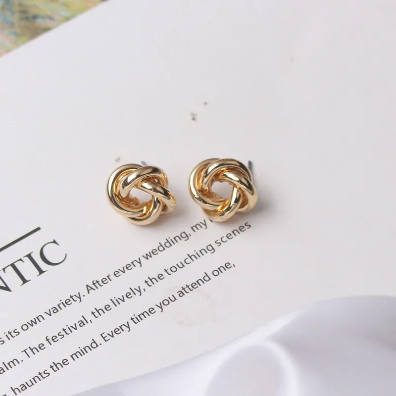 Tiny Metal Stud Earrings for Women Gold Color Twist Round Earrings Small Unusual Earrings  Fashion Jewelry