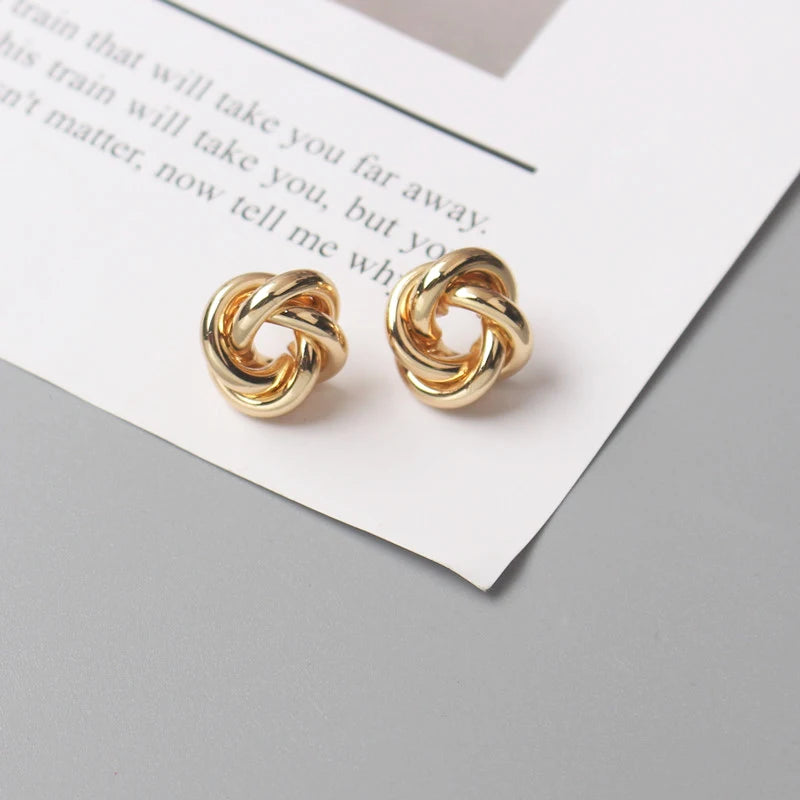 Tiny Metal Stud Earrings for Women Gold Color Twist Round Earrings Small Unusual Earrings  Fashion Jewelry