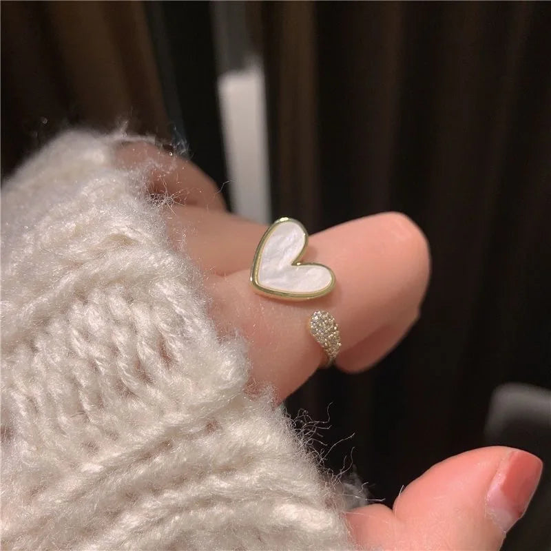 Exquisite Micro-paved Zircon White Love Open Ring For Women Fashionable Personalized Daily Accessory Party Jewelry Birthday Gift