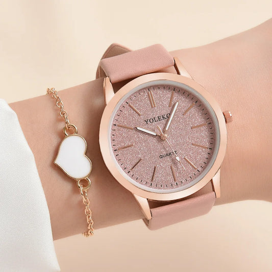 2pcs Set Women Watches Fashion Casual Ladies Wristwatches Leather Strap Watch Women Female Clock for Girl Gift No Box