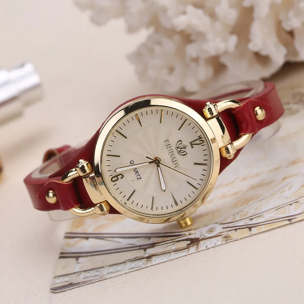 2024 Quartz Watch Women PU Leather Thin Strap Wristwatch Ladies Watches Solid Color Fashion Women Gift Watch Relojes Para Mujer