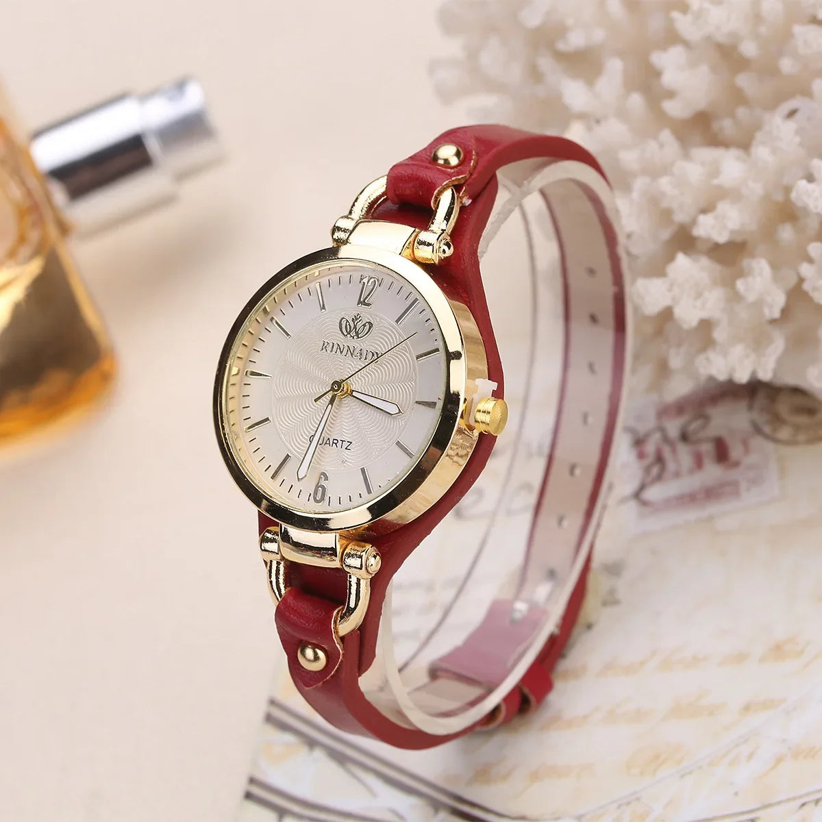 2024 Quartz Watch Women PU Leather Thin Strap Wristwatch Ladies Watches Solid Color Fashion Women Gift Watch Relojes Para Mujer