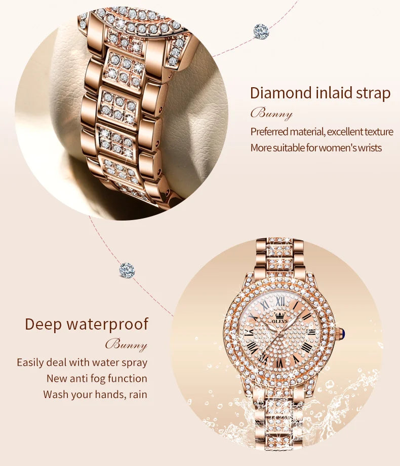 Original Diamond Watch for Women Fashion Elegant Stainless Steel Waterproof Quartz Wristwatch Luxury Ladies Dress Watches