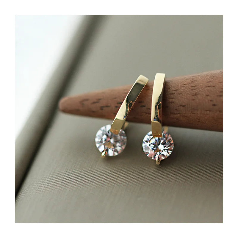 Needle Simple Shiny Zircon Earrings Gold Plating Jewelry Crystal Stud Earrings Women