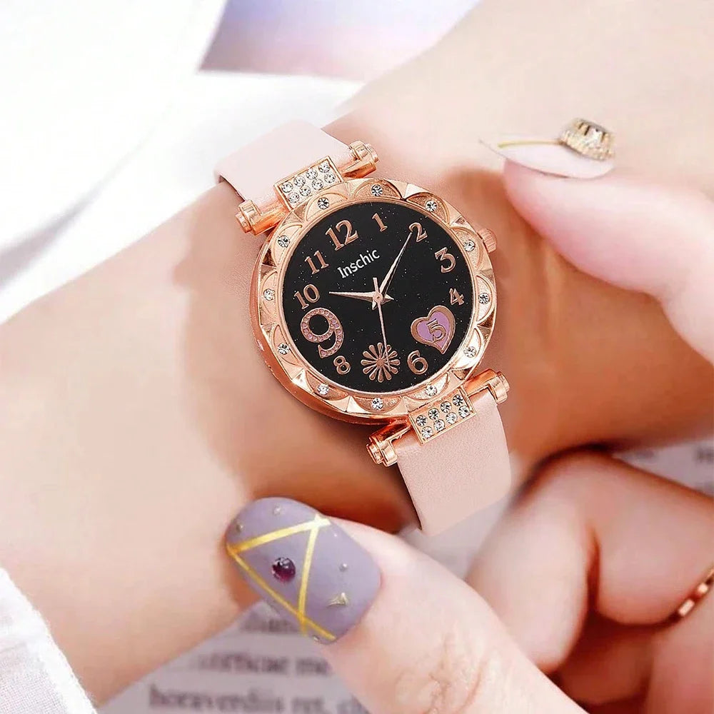 Luxury Fashion Women Watch Multi-color PU Leather Strap LadiesWristwatch Alloy Bracelet for Ladies Gift