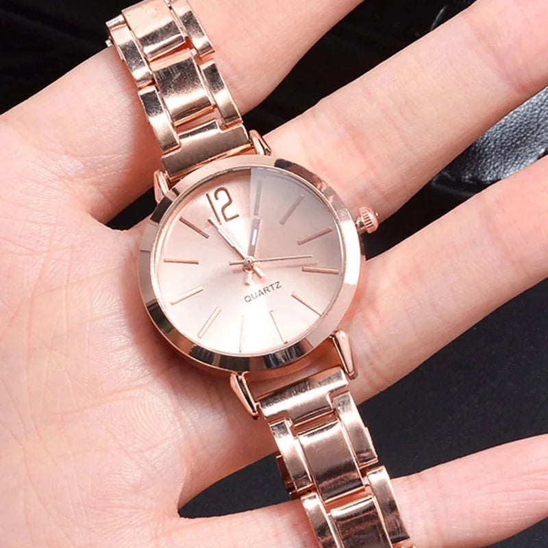 Ladies Fashion Simple Watch Bracelet 2pcs Set Luxury Women Simple Dial Ladies Watches