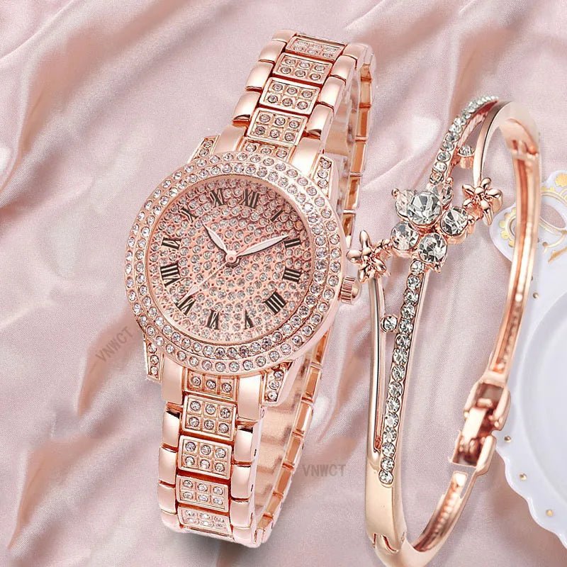 Hot Fashion Women Luxury Diamond Watches Bracelet LadiesWatch Rose Gold Womens Wristwatch Shiny Crystal