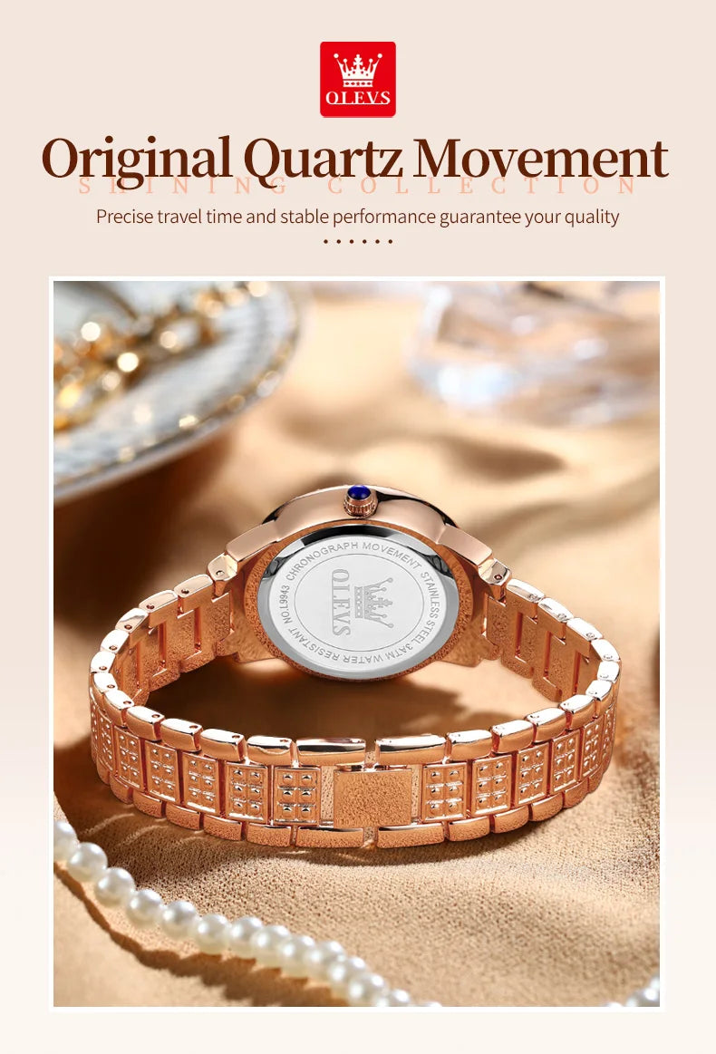 Original Diamond Watch for Women Fashion Elegant Stainless Steel Waterproof Quartz Wristwatch Luxury Ladies Dress Watches