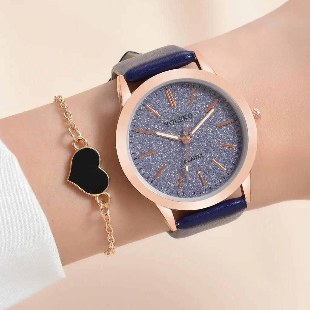 2pcs Set Women Watches Fashion Casual Ladies Wristwatches Leather Strap Watch Women Female Clock for Girl Gift No Box