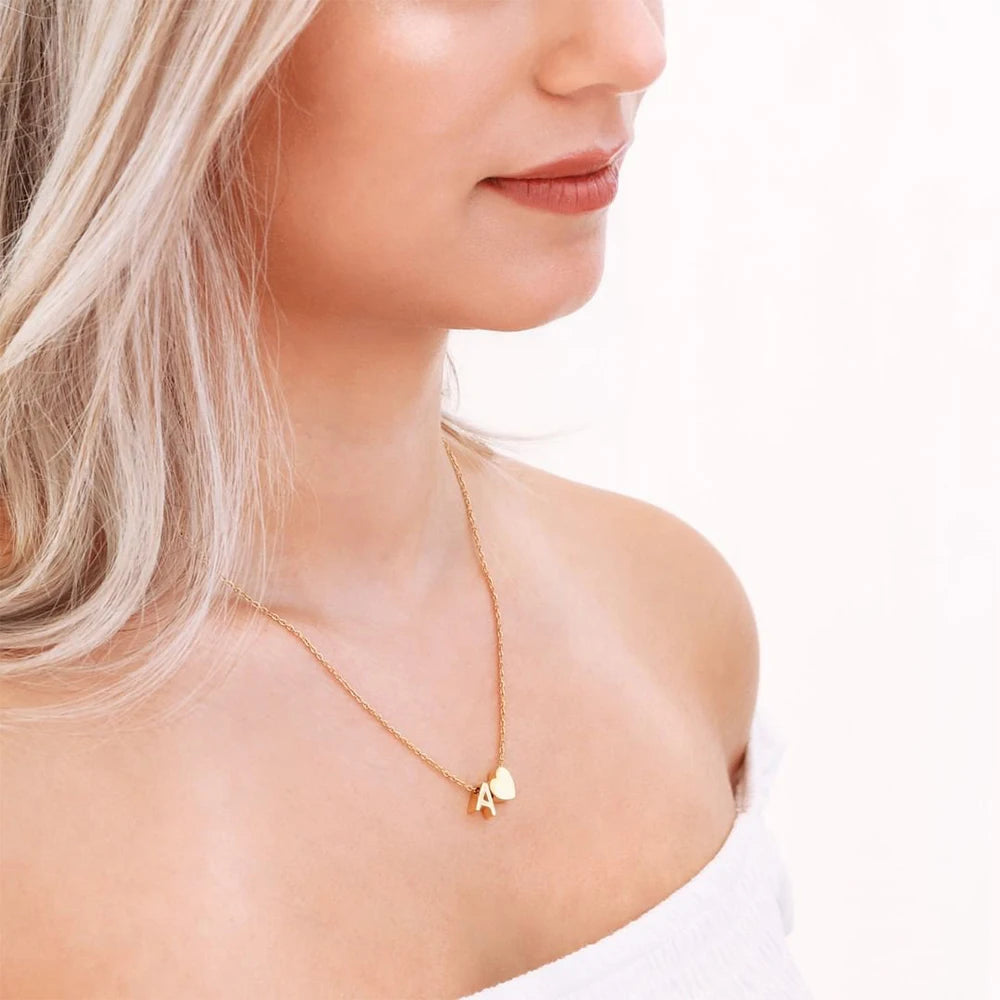 Heart Dainty Initial DIY Necklace Gold Color Letter Choker Necklace