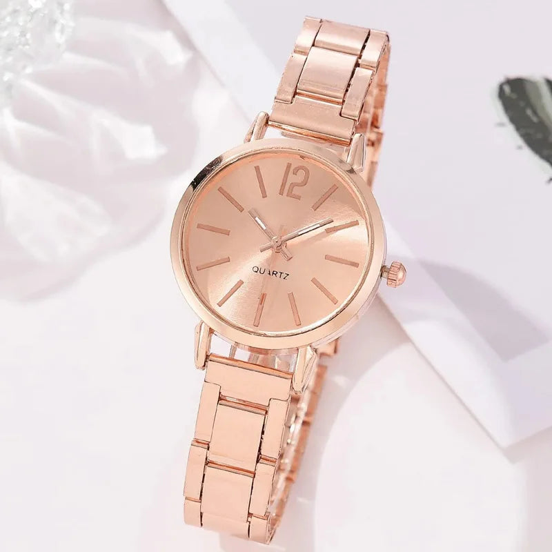 Ladies Fashion Simple Watch Bracelet 2pcs Set Luxury Women Simple Dial Ladies Watches