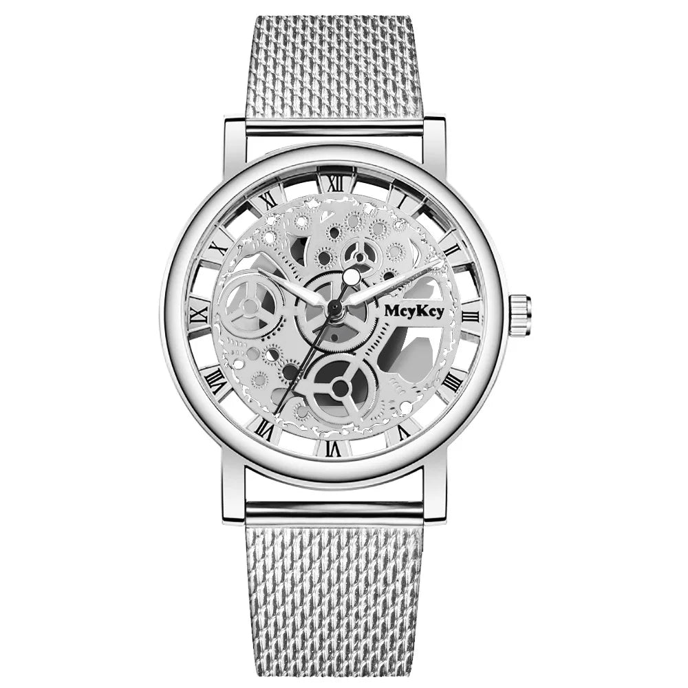 New Fashion Top Women Hollow Skeleton Faux Mechanical Watch Ladies Metal Mesh Wrist Watches For Female