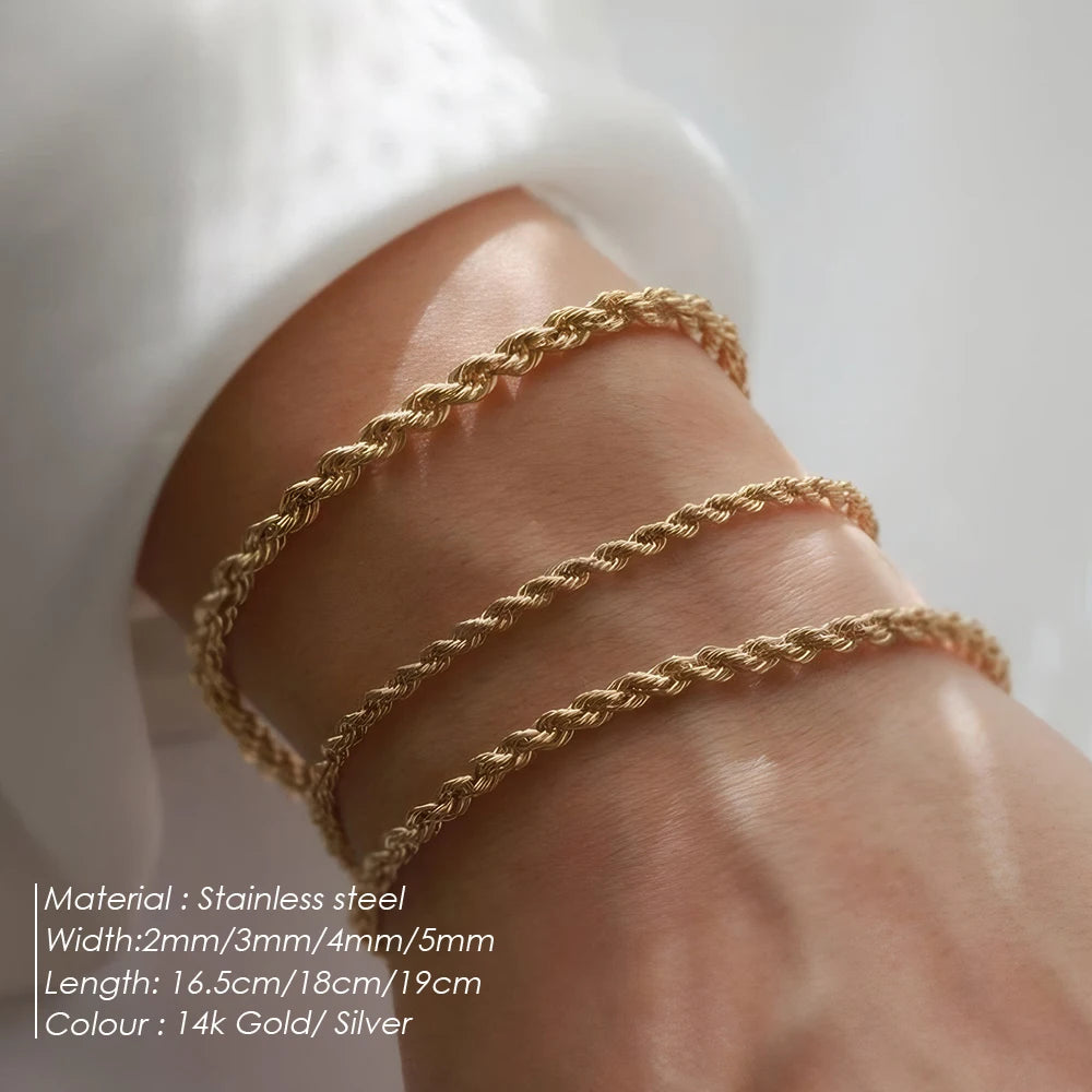 Twisted  Rope Chian Bracelet for Woman Hip Hop Punk 4MM Gold Color Stainless Steel Gold Color Necklace Fashion Jewelry