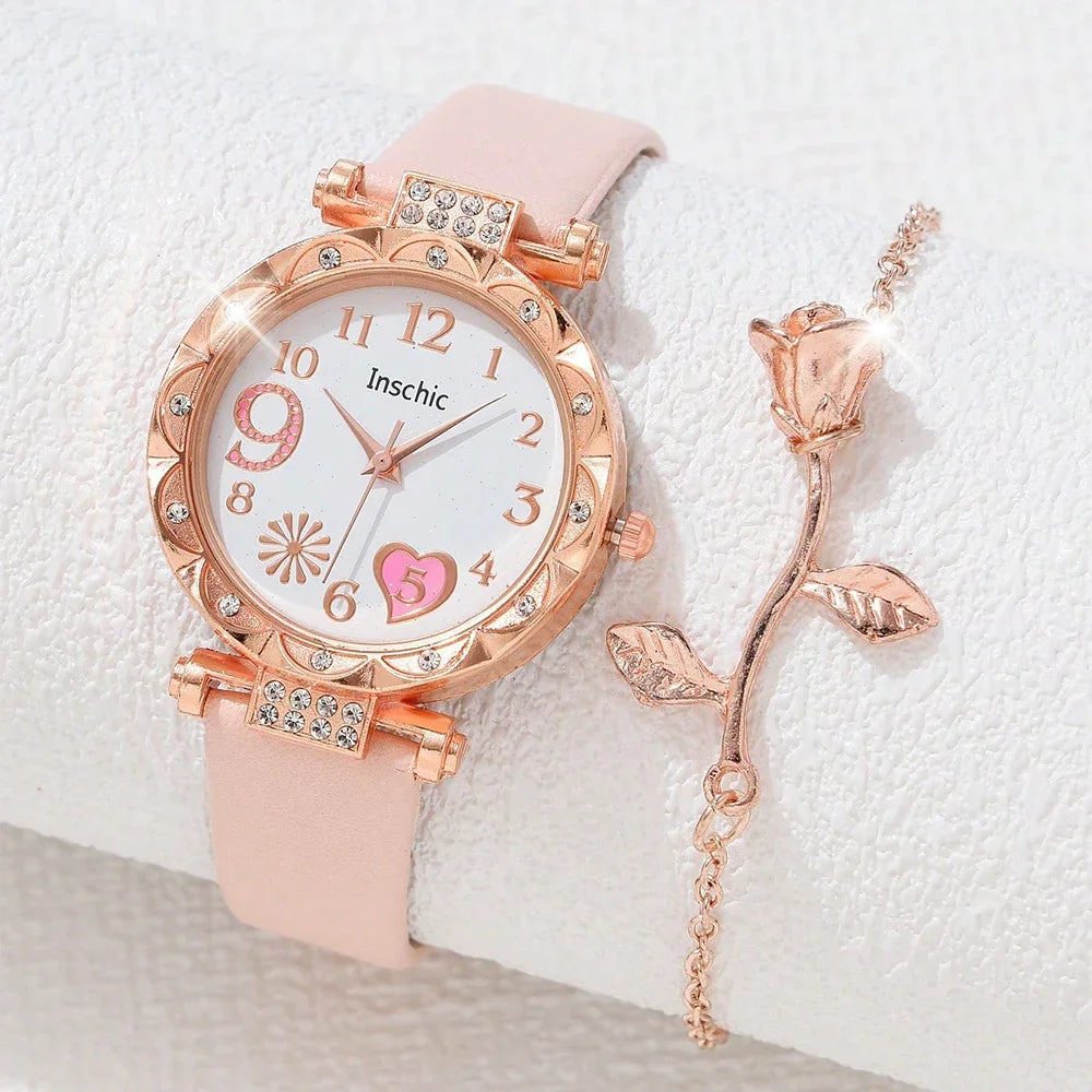 Luxury Fashion Women Watch Multi-color PU Leather Strap LadiesWristwatch Alloy Bracelet for Ladies Gift