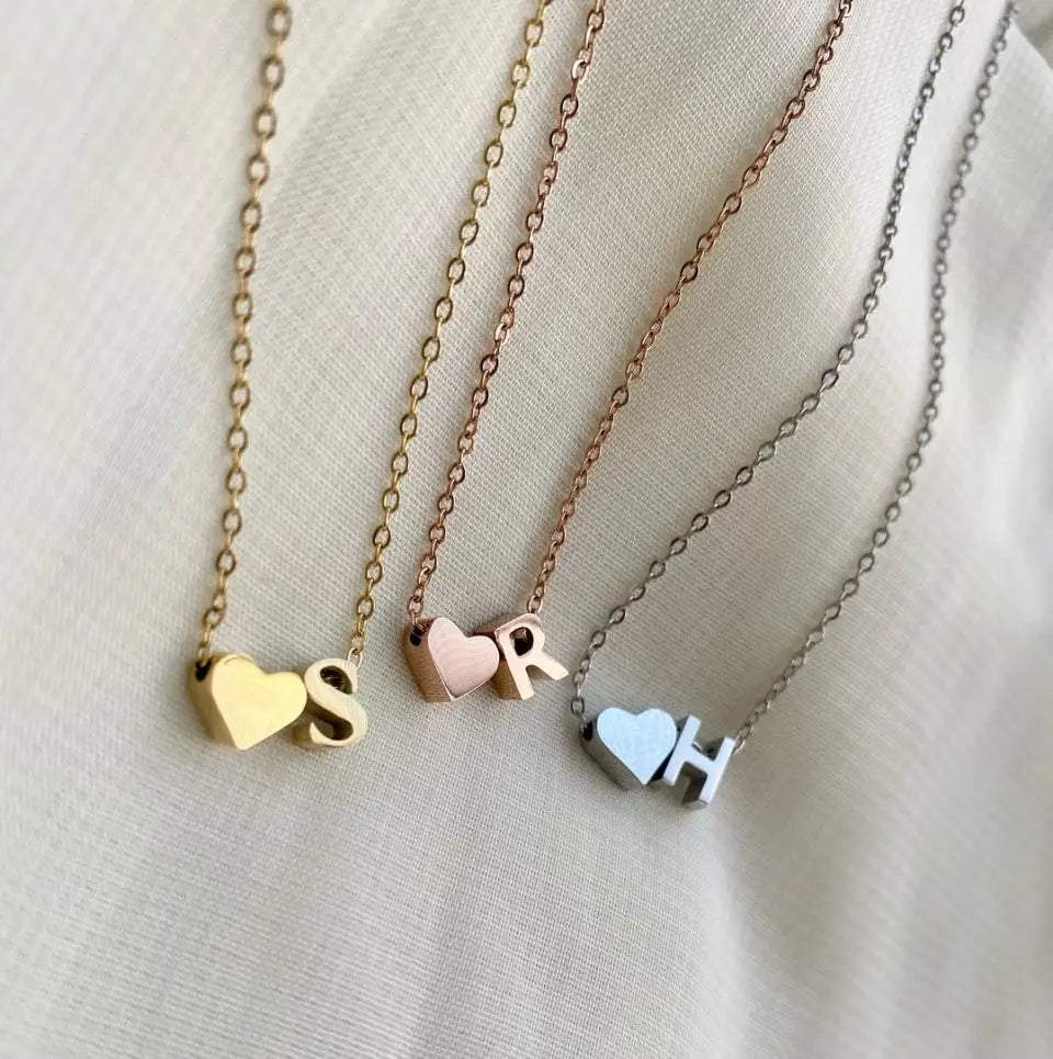 Heart Dainty Initial DIY Necklace Gold Color Letter Choker Necklace