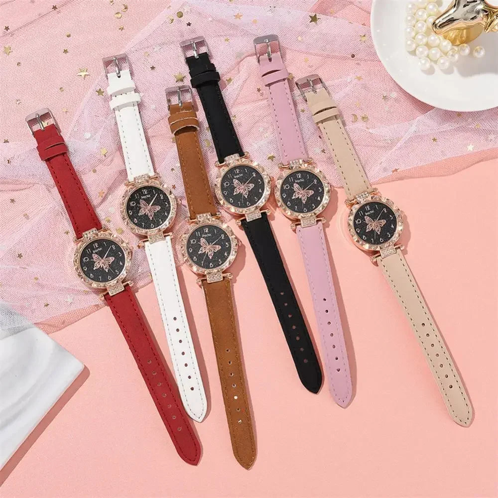 1/2PCS Women Watch Set  Wristwatch Luxury Crystal Rhinestone Pearl  Watches Butterfly Watches Bracelet Set No Box