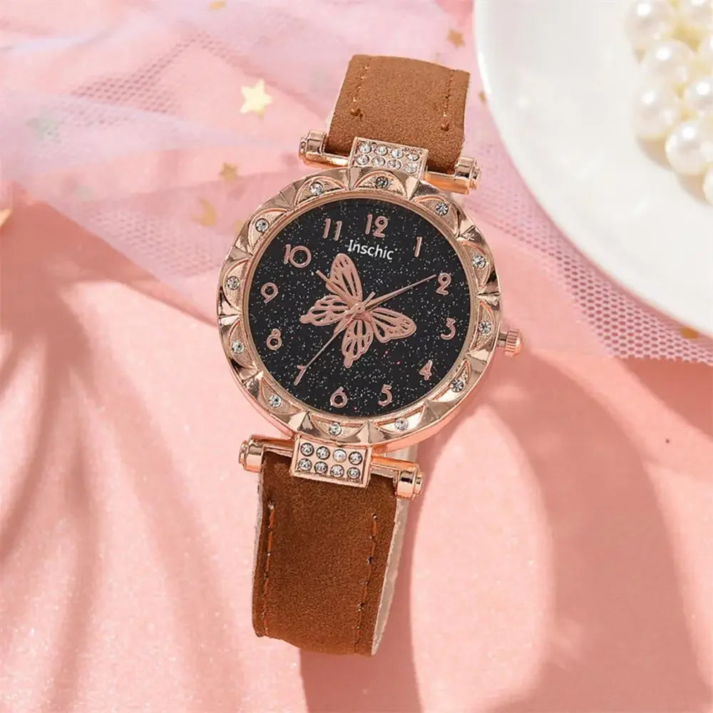 1/2PCS Women Watch Set  Wristwatch Luxury Crystal Rhinestone Pearl  Watches Butterfly Watches Bracelet Set No Box