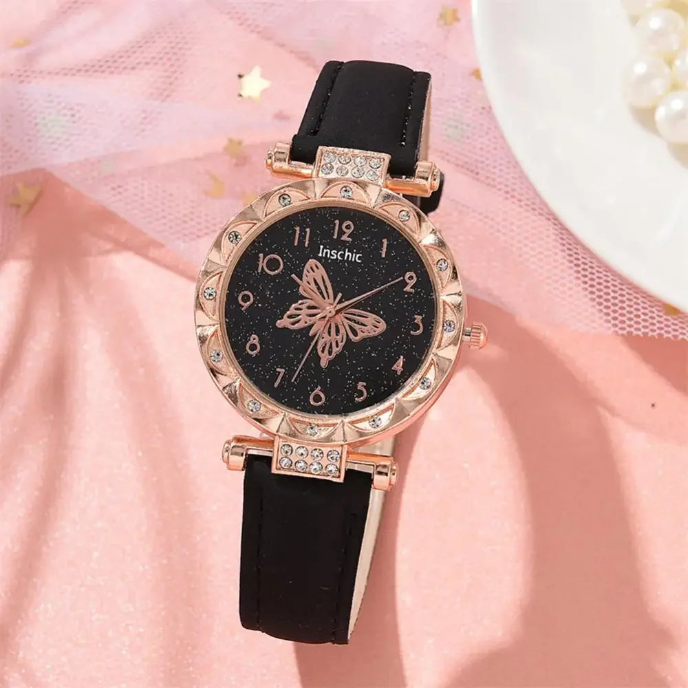 1/2PCS Women Watch Set  Wristwatch Luxury Crystal Rhinestone Pearl  Watches Butterfly Watches Bracelet Set No Box