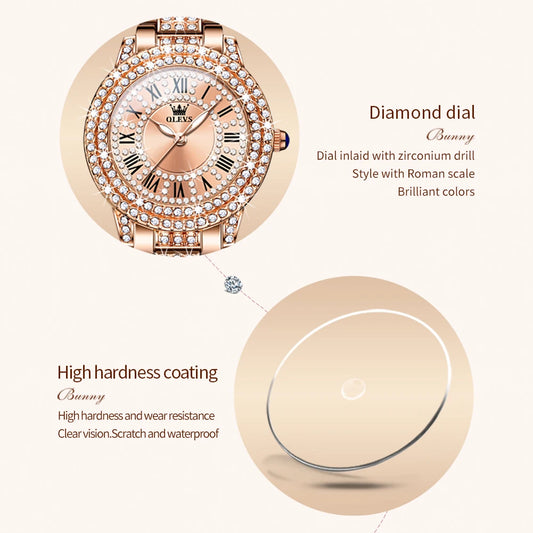 Original Diamond Watch for Women Fashion Elegant Stainless Steel Waterproof Quartz Wristwatch Luxury Ladies Dress Watches