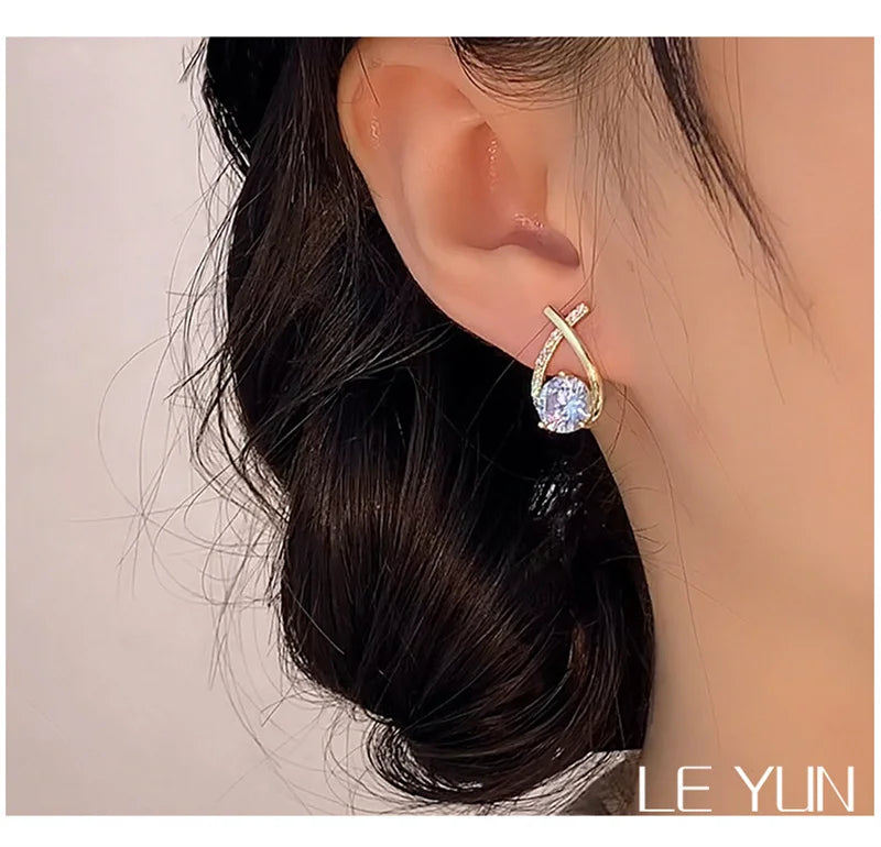 Fashion Cross Stud Earrings For Women Girls Korean Style Elegant Crystal Jewelry Ear Rings Fishtail Lady Earrings Gift