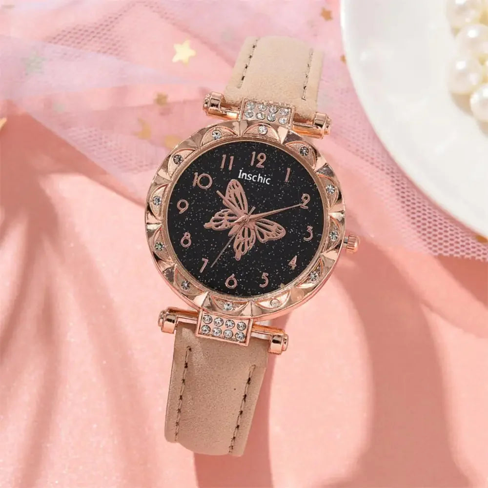 1/2PCS Women Watch Set  Wristwatch Luxury Crystal Rhinestone Pearl  Watches Butterfly Watches Bracelet Set No Box