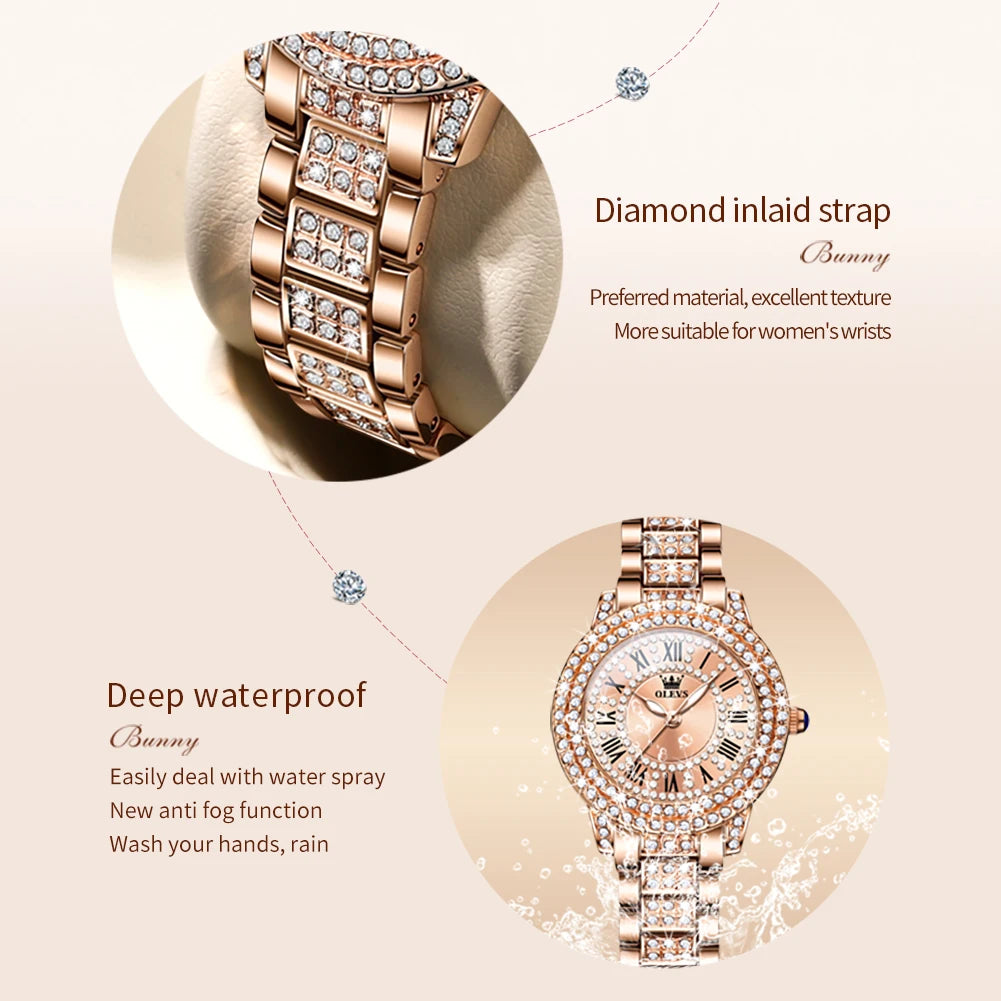 Original Diamond Watch for Women Fashion Elegant Stainless Steel Waterproof Quartz Wristwatch Luxury Ladies Dress Watches