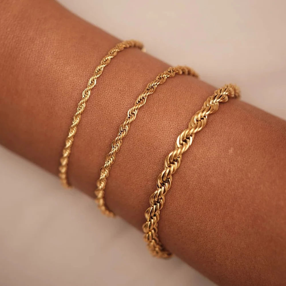 Twisted  Rope Chian Bracelet for Woman Hip Hop Punk 4MM Gold Color Stainless Steel Gold Color Necklace Fashion Jewelry