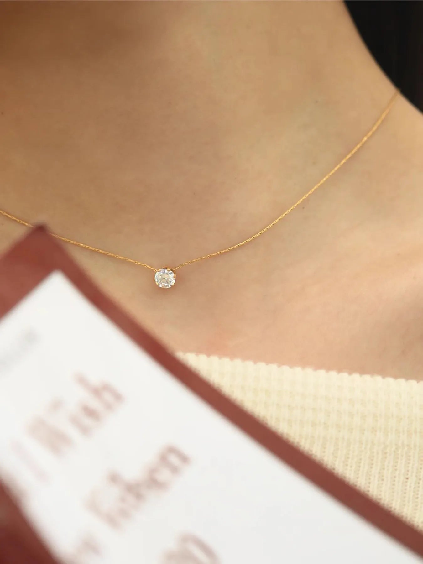 Peri'sbox Dainty Minimalist Solitaire Zircon Charm Necklace Anti Tarnish Stainless Steel Chain Round Clear Cz Stone Necklace New