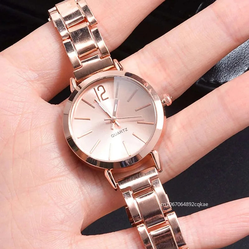 Ladies Fashion Simple Watch Bracelet 2pcs Set Luxury Women Simple Dial Ladies Watches