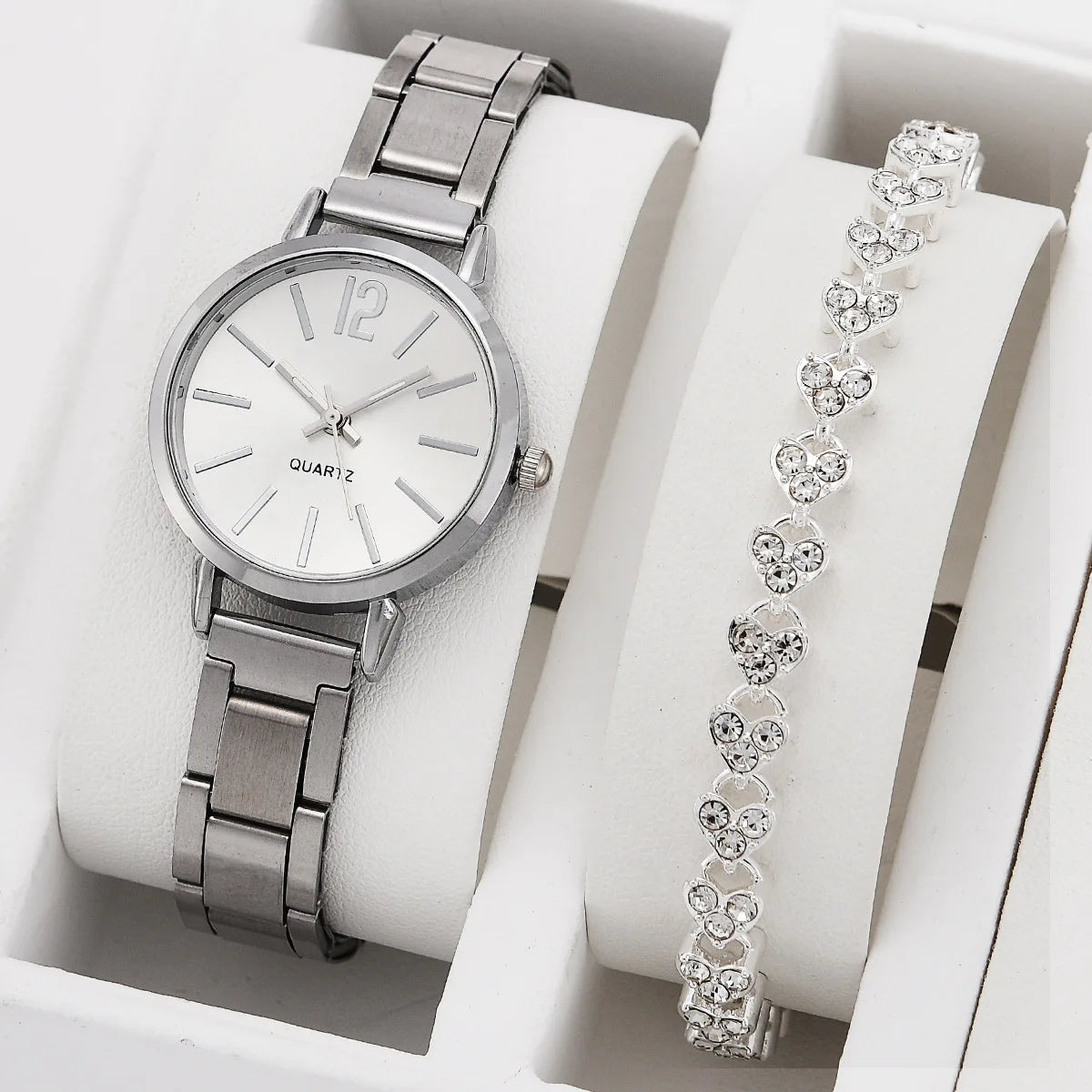 Ladies Fashion Simple Watch Bracelet 2pcs Set Luxury Women Simple Dial Ladies Watches