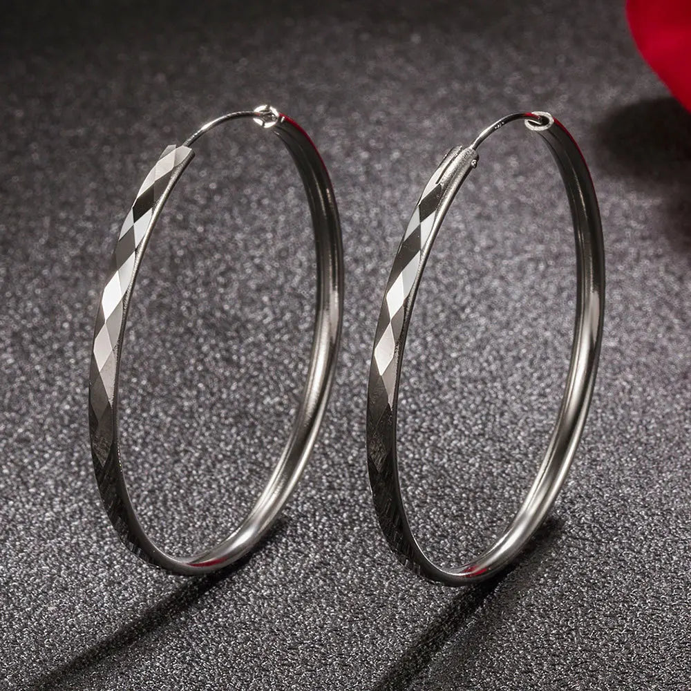 Sterling Silver Luxury Circle Hoop Earrings for Women Charms Original Designer Party Wedding Jewelry Gifts