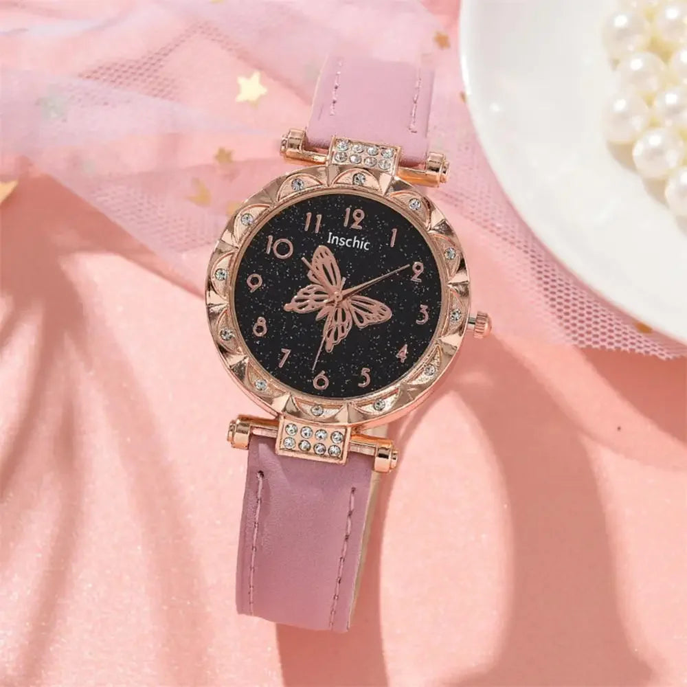 1/2PCS Women Watch Set  Wristwatch Luxury Crystal Rhinestone Pearl  Watches Butterfly Watches Bracelet Set No Box