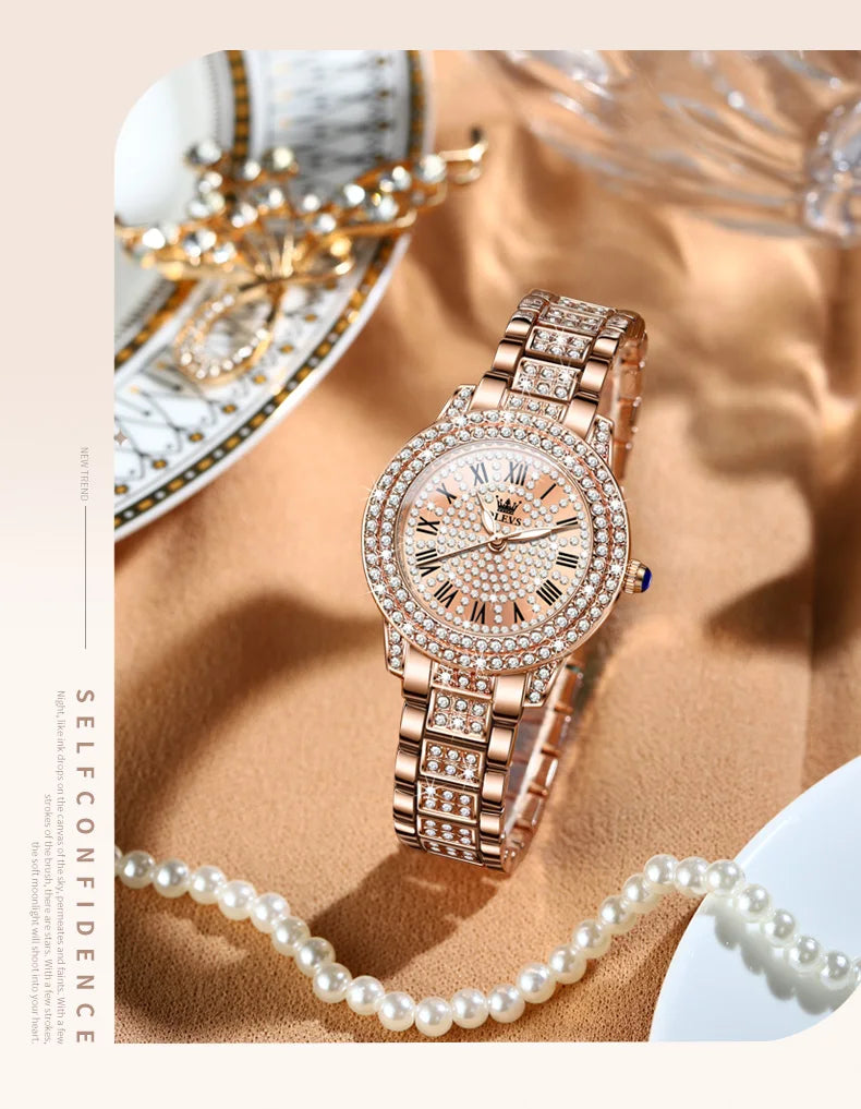 Original Diamond Watch for Women Fashion Elegant Stainless Steel Waterproof Quartz Wristwatch Luxury Ladies Dress Watches