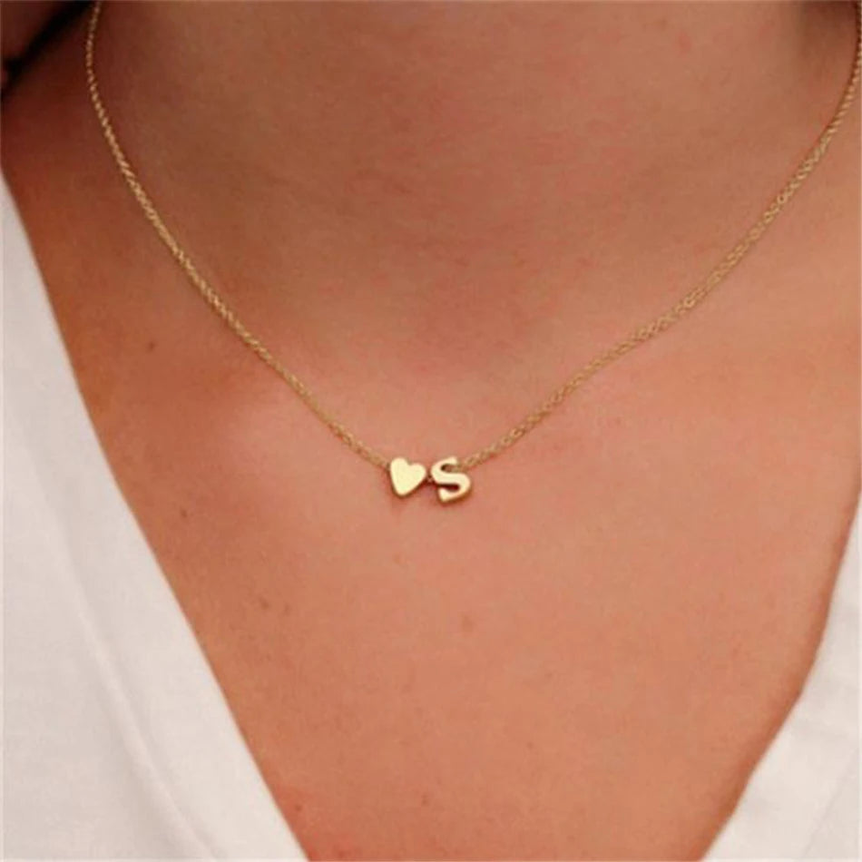 Heart Dainty Initial DIY Necklace Gold Color Letter Choker Necklace