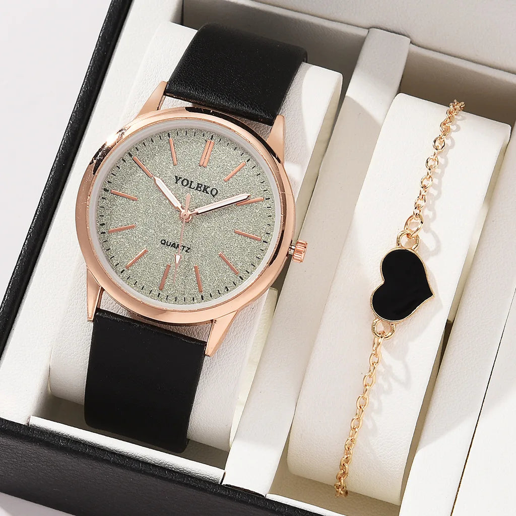 2pcs Set Women Watches Fashion Casual Ladies Wristwatches Leather Strap Watch Women Female Clock for Girl Gift No Box