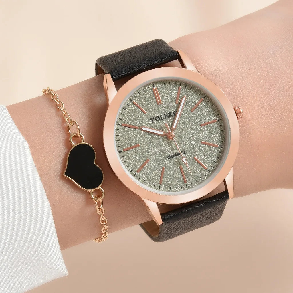 2pcs Set Women Watches Fashion Casual Ladies Wristwatches Leather Strap Watch Women Female Clock for Girl Gift No Box