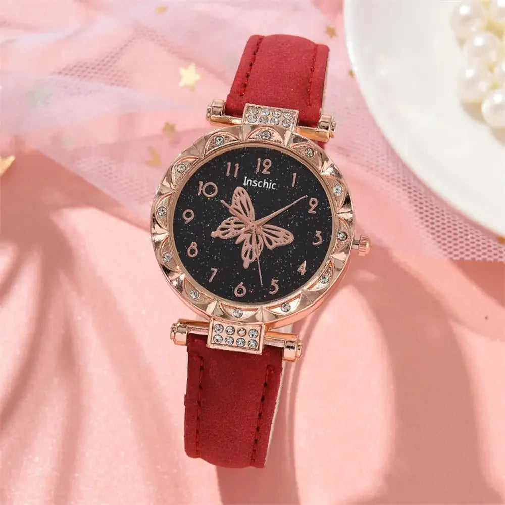 1/2PCS Women Watch Set  Wristwatch Luxury Crystal Rhinestone Pearl  Watches Butterfly Watches Bracelet Set No Box