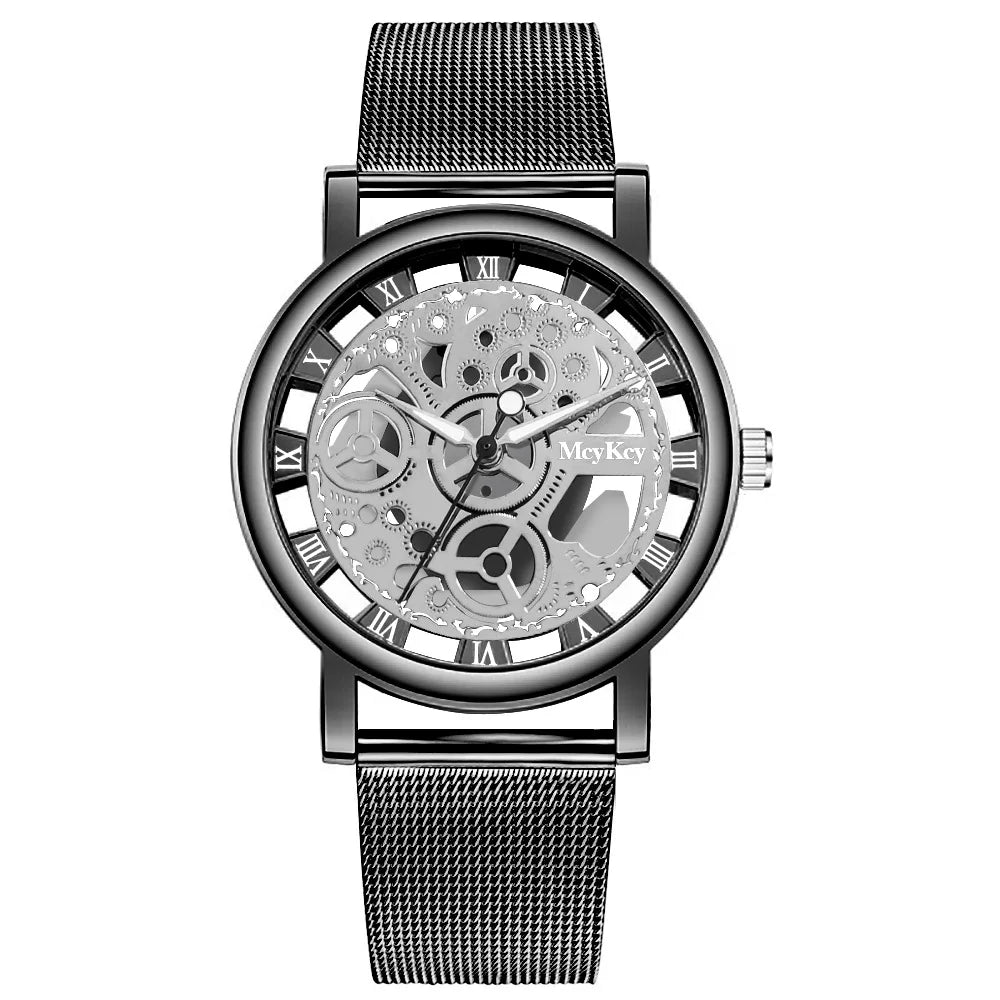 New Fashion Top Women Hollow Skeleton Faux Mechanical Watch Ladies Metal Mesh Wrist Watches For Female